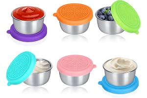 YVCVQKUC 6-pack salladsbehållare med lock, salladsburkar av rostfritt stål, 50 ml mini dip-behållare, läckagesäker snackslåda