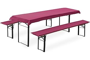 ‎JEMIDI JEMIDI Bierbankauflagen Set 3-teilig - 90x240cm - Sitzkissen und Tischdecke für 70er Bierzeltgarnitur - Bierbank Auflagen Set - Bordeaux