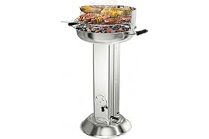TLGREEN Kolgrill av rostfritt stål, stående grill 58 x 42 x 85 cm, höjdjusterbar i 4 riktningar, högkvalitativ rostfri grill med förkromat grillgaller, asklåda och ventilation, för utomhusbruk, BBQ
