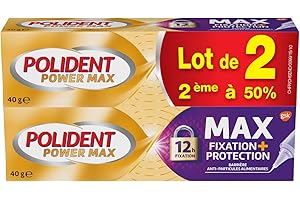 Polident Power Max Crème Fixative, Pour Prothèses Dentaires Partielles ou Complètes, Embout Précision - Lot de 2x40 g