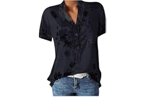 Wtouhe Femme Hauts Lâche Chemisiers Été T-Shirt 2021 Pas Cher Manches Courtes/Longues Col V Bouton Décontractée Mode Vrac Tee Shirt Floral Impression Casual Tops Chic Blouses Cadeau Nouveau Vente