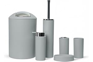 GMMH – Set di 6 accessori da bagno, con dispenser per sapone, porta saponetta e scopino per WC (modello 2a, grigio chiaro)