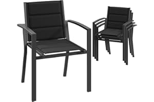 ‎JUMMICO JUMMICO Garten Stapelstühle mit Armlehnen, Aluminium Outdoor Garten Stühle mit Baumwollsitz für Balkon, Terrasse, Garten - Set aus 4 Stück, DunkelGrau