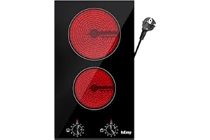 IsEasy Table de Cuisson Vitrocéramique 2 Foyers, Plaque Vitrocéramique 2 Foyers 3200W - Encastrable, Bouton de contrôle, Noir, (IS-1821)