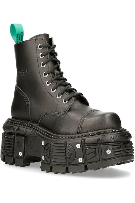 New Rock Unisex TANK083-C1 Real Leather Combat Black Platform 