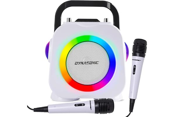 DYNASONIQUE. Haut-Parleur Bluetooth sans Fil avec lumières LED. Machine de karaoké Portable avec Deux Microphones. Cadeau Original (Dk-201 Noir)
