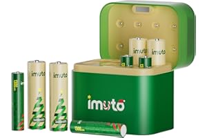 imuto Batterie ricaricabili AA×4 e AAA×4 al litio con caricabatterie ibrido, 1,5V Pile tripla A e doppia A (3A), batteria agli ioni di litio con caricabatterie ibrido Ni-MH/litio (edizione natalizia)