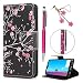Produktbild Huawei P20 Lite Hülle, Filp PU Leder Case Tasche : Book Type Gemalt Handyhülle mit Soft TPU Innere Schutzhülle in Rosenblüten + Stylus Pen + Anti Dust Plug