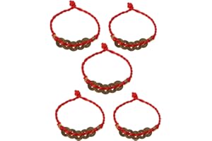 JinYu Zestaw 5 chińskich monet szczęścia, bransoletka Feng Shui, monety I-Ging, tradycyjne monety z czerwonym sznurkiem dla bogactwa i sukcesu, metal