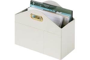 PreTidy Magazine Holder,PU Leather Magazine Basket Rack Magazien Rack Floor -white
