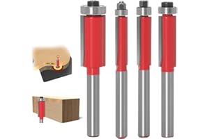 JINGLING Zestaw bitów do frezów do kraw?dzi, trwa?y zestaw frezów do sp?aszczonych kraw?dzi, trzpie? 1/4 lub 6 mm, 4 sztuki ko?cówek Top Bearing Flush Trim Router Bits, frezowanie, ?rednica ci?cia, narz?dzia do obróbki drewna