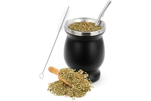 Yitobici Taza mate, juego de tazas de té mate, con pajita y cepillo de limpieza, diseño con aislamiento de doble pared, para té mate (negro).