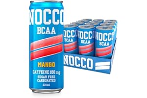 NOCCO Sugar Free Energy Drink – BCAA, 180mg High Caffeine, with Amino Acids & Vitamins, Ideal for Pre Workout – 12 x 330ml (Mango Del Sol)
