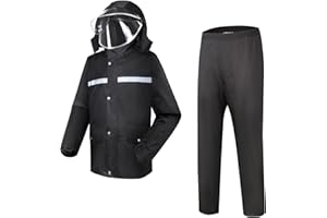 LUI SUI Men's Rain Suit Waterproof Jacket & Trouser Suit Raincoat Unisex Rain Jacket Outdoor Anti- Storm Hooded Rainwear with Safe Reflective Strip