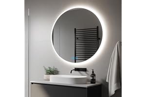 Finmrys Round Bathroom Mirror with LED Lights 800 mm Illuminated Bathroom Mirror with Demister Dimmable 3 Colour Light Memory Function 31.5 inch