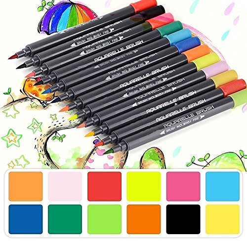 INIBUD Brush Pens Set mit zwei Spitzen 12 Bunte Farben Pinselstift Set Vermischbare Pinselstifte Mit Flexiblen Echten Bürste Spitzen aquarell pen - 5