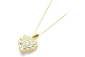 jewellerybox 9ct Gold Heart Shape Locket with Ornate Design & Chain/Lockets/Pendants