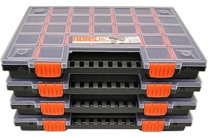 KISTENBERG Skrzynka asortymentowa, walizka na śruby, pudełko do sortowania, duży magazynek na małe części z przegródkami, indywidualnie podzielny, organizer w zestawie 4 szt. ok. 399 x 303 x 50 mm