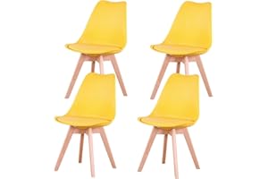 EGOONM Set di 4 Sedie da Pranzo Scandinave, Sedie da Imbottite Retrò da Cucina/Sedia da Ufficio con Gambe in Legno massello di faggio (4, Giallo)