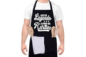 Halinuia Tablier Cuisine Homme Humour CETTE LEGENDE A PRIS SA RETIATE Tablier de Cuisine Homme Personnalisé Tablier Barbecue Noir Drole tablier de chef Étanche Réglable avec Poches