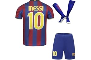 FRKN Trikot Barcelona Limitée Édition 2005 Ronaldinho #10 Leo Maillot de Football pour Enfant avec Haut Shorts, Chaussettes, Nostalgie Tailles Jeune