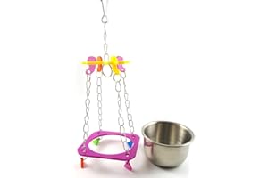Hypeety Pet Bird Food Feeding and Drinking Hanging Cup Stainless Steel Coop Hanger Cup And Cup Holder For Parrot Cage Budgie (Small)