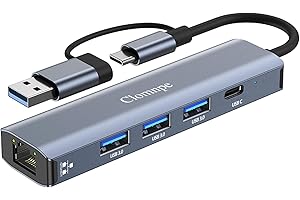 CLOMNPE 5 In 2 USB C Hub Ethernet 1000M, USB to Ethernet Adapter, USB Type-C Gigabit RJ45 LAN network adapter with 3 *usb 3.0 & usb-c ports for MacBook XPS Surface Pro Linux Chromebook