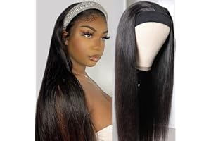 MUABY Straight Headband Wigs for Black Women Bandeau Perruque Femme Naturelle Brésilien Perruque Bandeau Cheveux Humain Perruque Femme Courte Couleur Noire Naturelle 22 Pouce