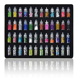 Lifestyle-You 48 Pcs Glass Bottles 3D Nail Art Set. Glitter Sequins Rhinestones Beads Assorted Colours
