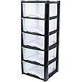Neat. 5 Plastic Storage Drawers Unit with See-Through Drawers, Compact Vertical Design – Durable Plastic, Ideal for Organizing Office Crafts, and Household Items, 100cm x L39cm x W39cm - Black/Clear