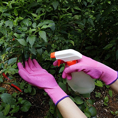 Gartenhandschuhe Arbeitshandschuhe Handschuhe Rutschfeste Montagehandschuhe Nahtlos mit Vollfinger Latexkratzer Beschichtung, 1 Paar,Größe:9(L) Pink - 8