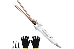 EXYVOX Ferro arricciacapelli in ceramica da 9 mm 120-220 °C, 30 secondi di calore rapido, viene fornito con un paio di guanti e 3 fermagli per capelli, adatto per capelli africani lunghi e corti