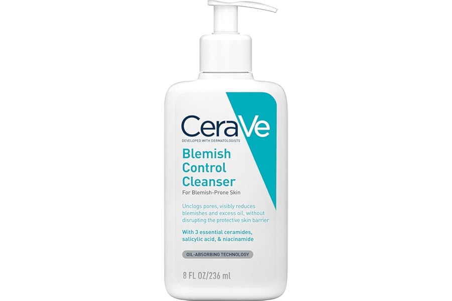 CeraVe Blemish Control Cleanser, 2% Salicylic Acid Face Wash with Niacinamide & 3 Essential Ceramides, Exfoliates & Clears Clogged Pores for Blemish-Prone Skin, Developed with Dermatologists, 236ml