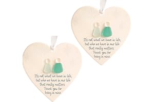 WORUIB 2 Pcs Sea Glass Art, Heart-Shaped Sea Glass Friendship Decor, For Ocean Theme Home Decoration For Christmas Birthday