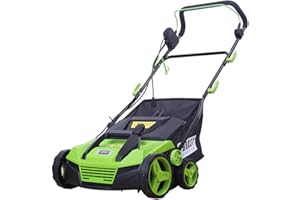 BRAST Escarificador eléctrico 1600W, anchura de trabajo 38cm, bolsa recolectora 48l, 2en1 rodillo aireador y escarificador, 16 cuchillas con 5 niveles de ajuste de altura, ergonómico