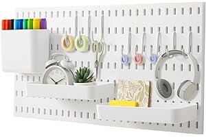 CROWNSHOP Pegboard Combination Kit 11" x 11 Plastic Pegboard 2 Panels Peg Board Wall Organizer Kit with Accessories for Garage Workshop Craft Room Nursery Storage Kitchen Tool Organization White