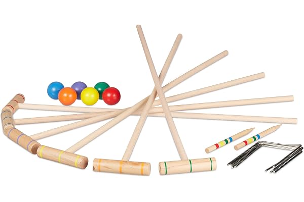Relaxdays Krocketspel, 6 spelare, barn & vuxna, färgglad