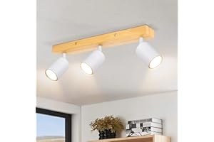 Ketom Lampada Faretti da Soffitto Orientabili Bianco, GU10 con 3 Faretti, Legna Lampada, Applique Moderno per Camera Letto Salotto Soggiorno Cucina Corridoio