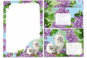 Junapack Ensemble de papier à lettre pour fille Motif chat avec enveloppe pour enfants (bloc A5 de 25 feuilles + 15 enveloppes)