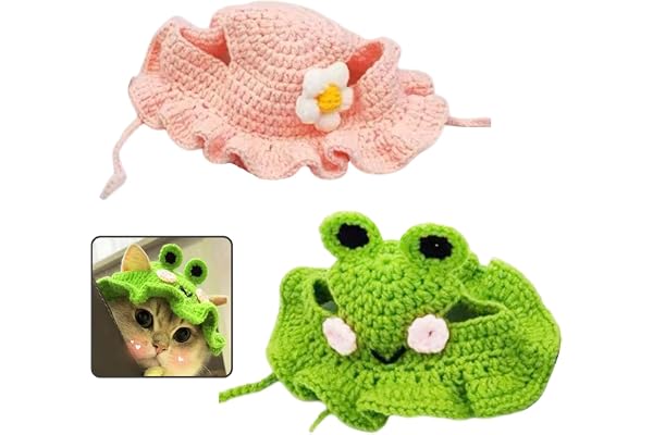 FDGGT Pack De 2 Capuches Tricotées pour Animaux De Compagnie, Chapeaux pour Animaux De Compagnie en Forme De Grenouille, Accessoires D’Habillage pour Animaux De Compagnie