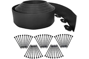 SHSYUE 10m Lawn Edging Borders,Plastic Garden Edging Border [Extra Tall 10cm]with 50pcs Stakes, Flexible Landscape Edging Kit Mini Fence for Path Yard Flower Beds Pavement-Black