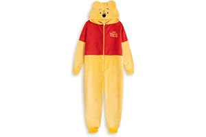 Disney Nalle Puh Gul & Röd Dambody med Dragkedja | Långärmad Loungekläder med Huva i Mysig Fleece