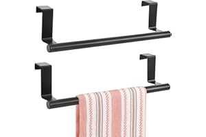 SRTSTR 2 Piezas Toalleros de Baño Sin Taladro Colgador Trapos Cocina 36cm Toallero para Puertas de Acero Inoxidable Toallero Mueble Soporte Barra Toalleros para Baño Cocina Negro