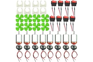 RUNCCI-YUN 40pcs Kit DC Mini Moteurs，Kit de Apprentissage Électrique,1.5-3V 20000 RPM 8x Connecteur de batterie 9V, Support de Montage du Moteur, Interrupteur à Bascule pour Bateau(moteur 130)