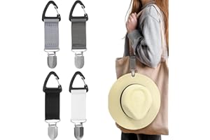 MKVZIYE Clip per cappello da viaggio 4 pezzi - Supporto per cappello - Clip multifunzionale - Portaoggetti per cappelli - Clip con elastico - Accessori da viaggio portatili per esterni