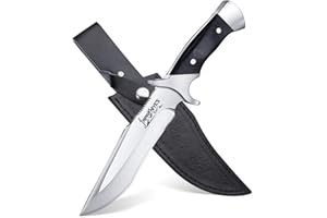 Japaknives Cuchillo de supervivencia al aire libre Cuchillo de caza Cuchillo afilado Bushcraft Cuchillo de cinturón Cuchillo de vaina Hoja fija de espiga completa con funda de cuero para hombres