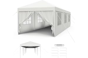 Froadp 3x9 m Garten Pavillons mit 8 Seitenwände Wasserdicht Partyzelt Stahlkonstruktion Festzelt Gartenpavillon Markisen Sonnenschutz Bierzelt für Garten Hochzeit Markt (Weiß)