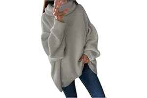 FTRGHNY Cowl Neck Sweater for Women Batwing Sleeve Loose Fit Knitted Sweater