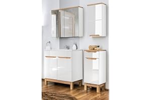 ‎LOMADOX Lomadox Badezimmer Badmöbel Set 4-teilig 60 cm Hochglanz weiß mit Keramik Waschbecken, Waschtischunterschrank, Hängeschrank, Unterschrank und Spiegelschrank