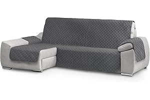 TEXTIL-HOME Textilhome Funda Cubre Sofá Chaise Longue Circus – Protector de Sofá Acolchado, Brazo Izquierdo (240 cm), Lavable y Resistente contra Manchas y Desgaste – Color Gris (Visto de Frente)